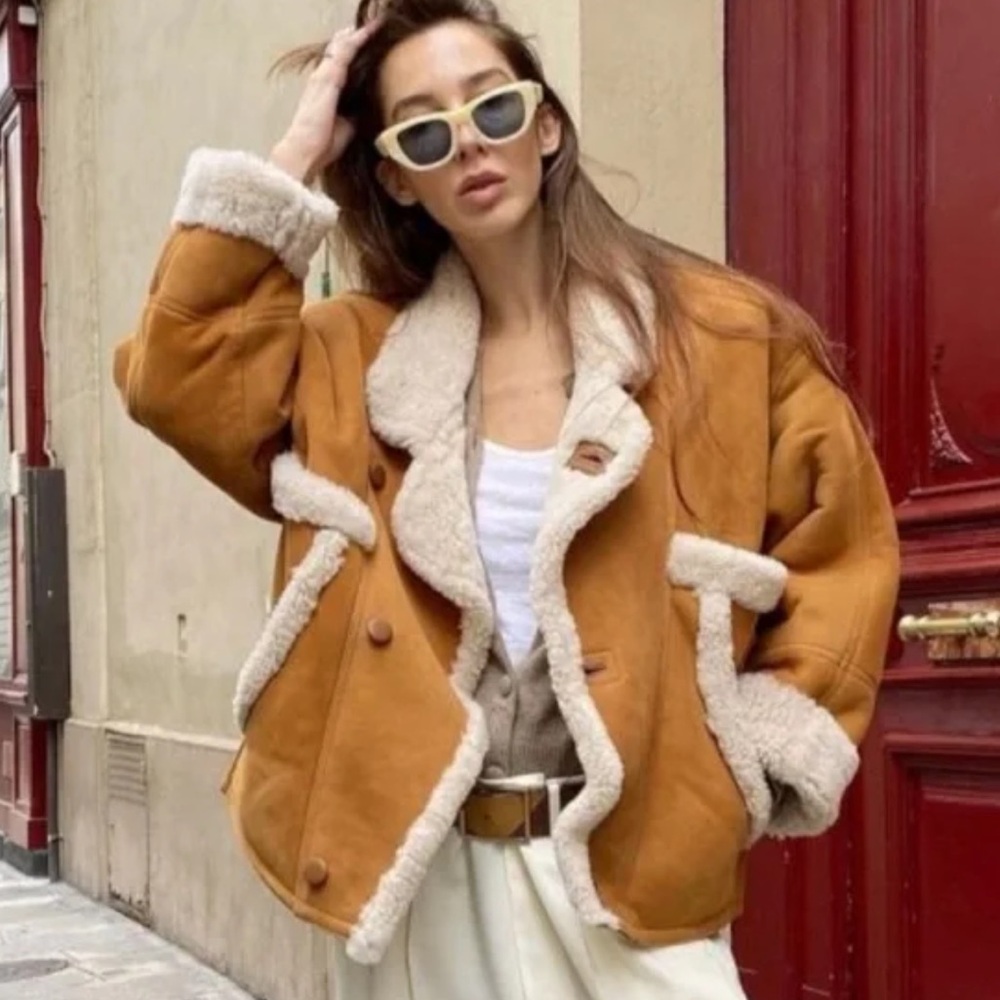 SANDRO Royal 100% Shearling Leather Jacket - Picture 6 of 14